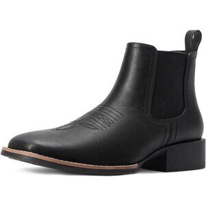 Boots for Men - Mens Square Toe Boots Ankle Black